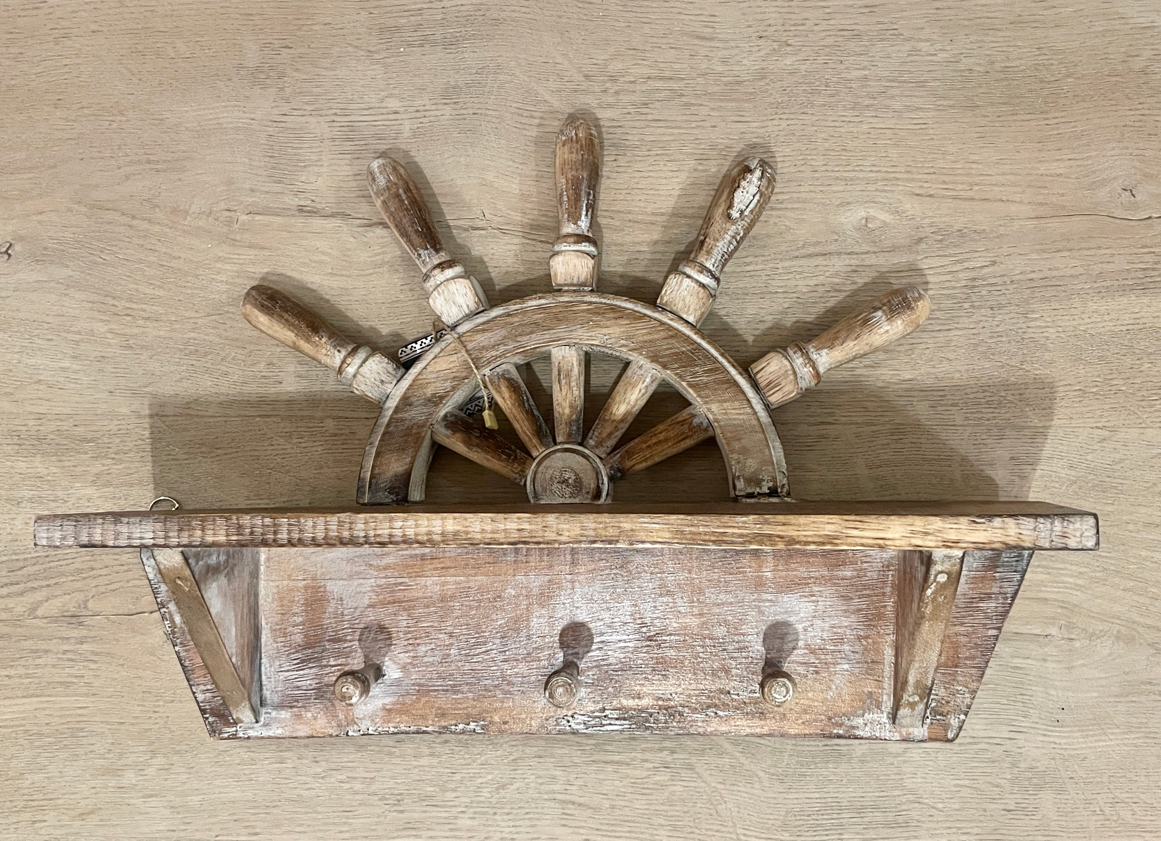 Shipwheel with Shelf and Hooks